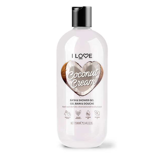 I Love, Coconut & Cream, Hydrating, Shower Gel, For All Skin Types, 750 ml - Feel You