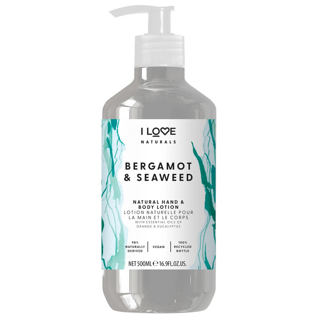 I Love, Naturals Collection, Vegan, Moisturizing, Bergamot & Seaweed, Lotion, For Hands & Body, 500 ml - Feel You