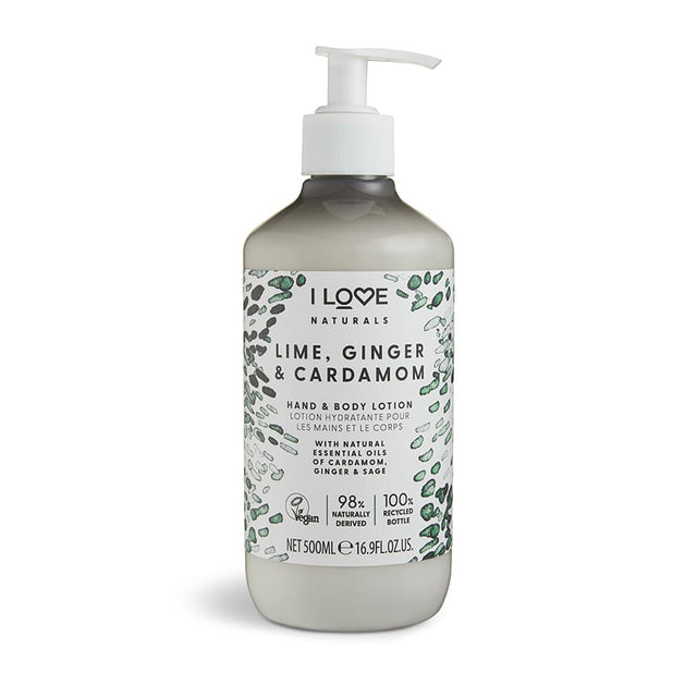 I Love, Naturals Collection, Vegan, Moisturizing, Lime, Ginger & Cardamom, Lotion, For Hands & Body, 500 ml - Feel You