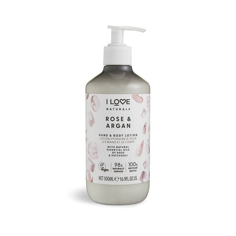 I Love, Naturals Collection, Vegan, Moisturizing, Rose & Argan, Lotion, For Hands & Body, 500 ml - Feel You
