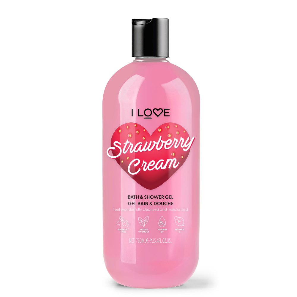 I Love, Strawberries & Cream, Hydrating, Shower Gel, For All Skin Types, 750 ml - Feel You