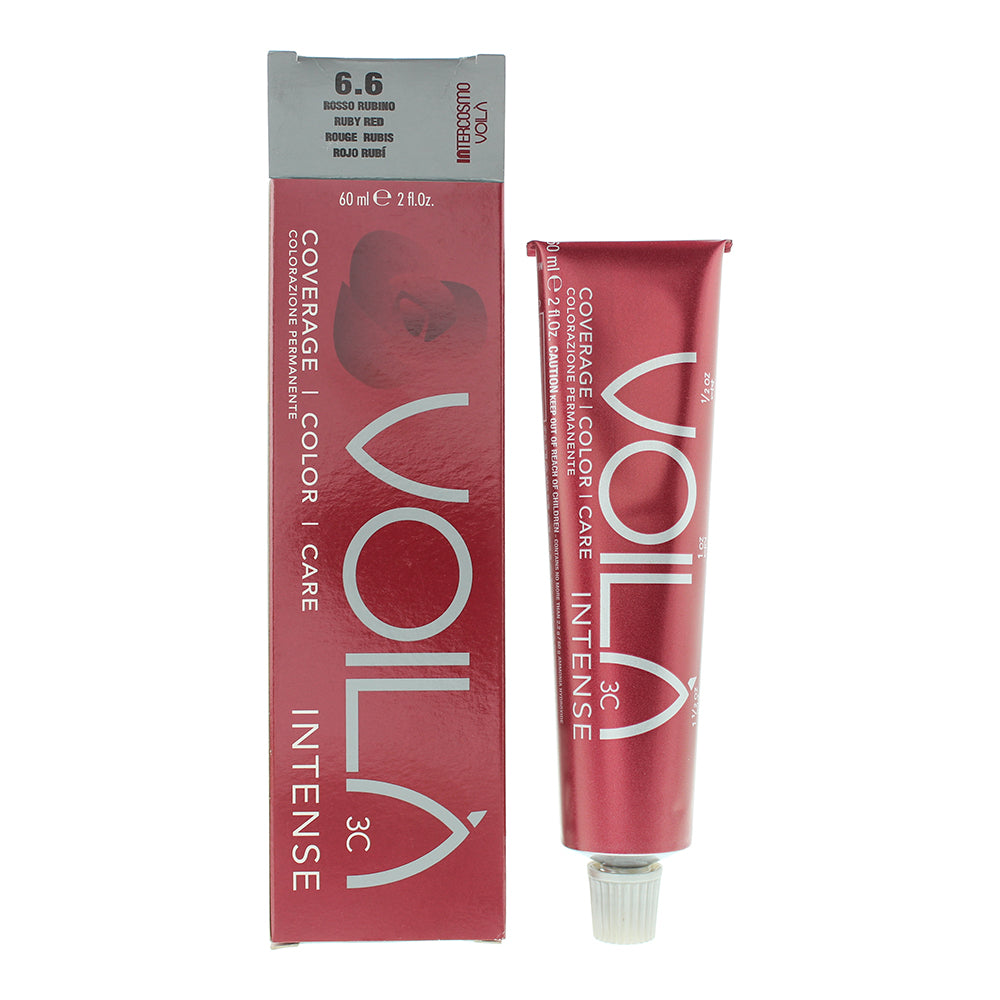 Intercosmo, Voila 3C Intense, Ammonia-Free, Permanent Hair Dye, 6.6 Ruby Red, 60 ml - Feel You