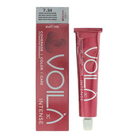 Intercosmo, Voila 3C Intense, Permanent Hair Dye, 7.34 Medium Golden Copper Blonde, 60 ml - Feel You