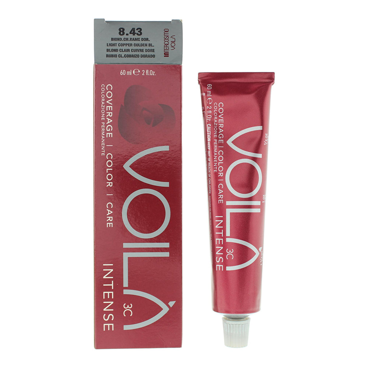 Intercosmo, Voila 3C Intense, Permanent Hair Dye, 8.43 Light Copper Golden Blonde, 60 ml - Feel You