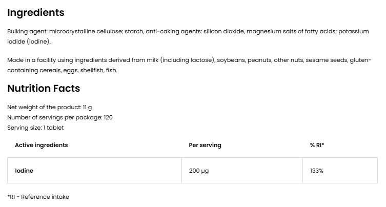 Iodine 200 mcg | Potassium Iodide - 120 Таблетки - Feel You