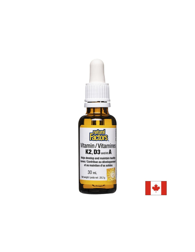 Витамин K2, D3, А (капки) / При остеопороза, 30 ml, 120 дози Natural Factors - Feel You