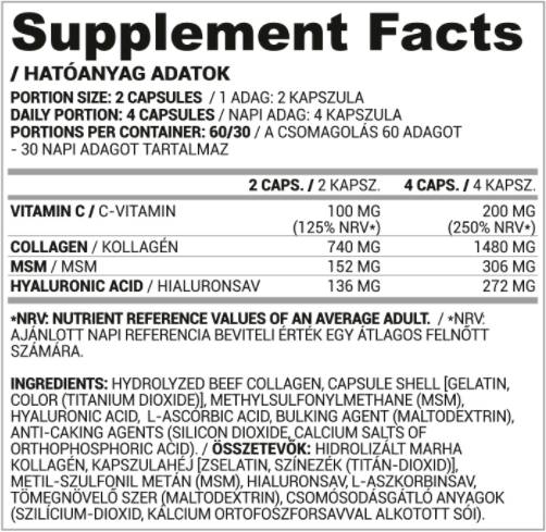 Collagen, Hyaluron, MSM + Vitamin C - 120 капсули - Feel You