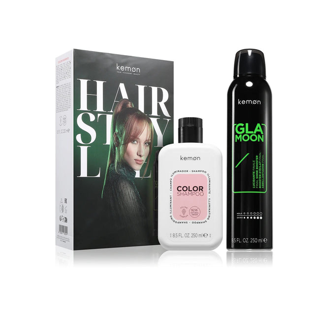 Kemon - Hair Style Color Glamoon Set - Sada pro barvené vlasy se šamponem a leskem ve spreji - 500ml - Feel You