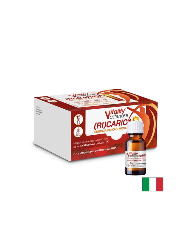 L-карнитин 200 mg + Гуарана 300 mg – Енергия и издръжливост при физическо натоварване, Ricarica+, 15 флакона x 10 ml - Feel You