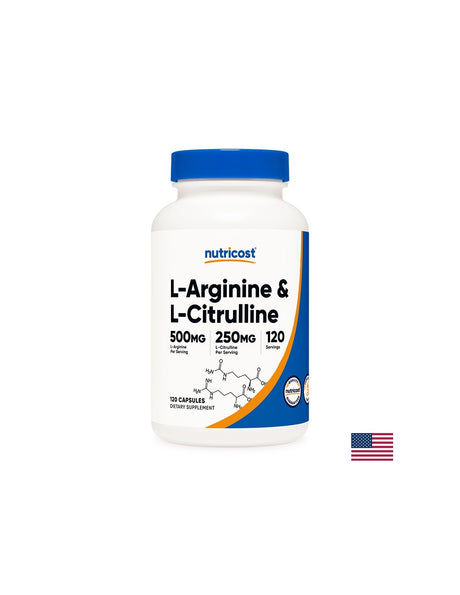 Тонус и енергия - Л-Аргинин + Л-Цитрулин  (L-Arginine + L-Citrulline), 550 mg + 250 mg/120 капсули Nutricost - Feel You