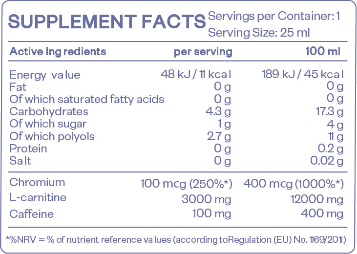 HS LABS - L-CARNITINE 3000 - WITH CAFFEINE AND CHROMIUM - 25 ml