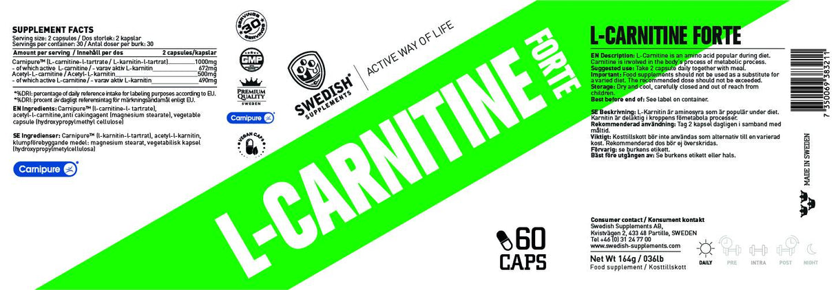 L-Carnitine Forte / Carnipure® + Acetyl - 60 капсули - Feel You