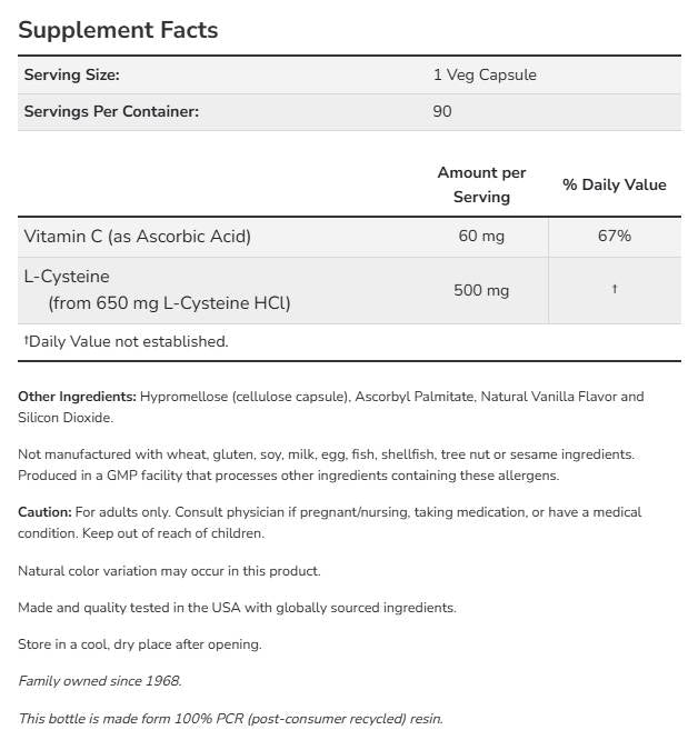 L-Cysteine 500 mg - 90 капсули - Feel You