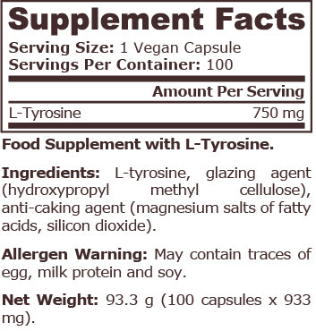 L-TYROSINE 750 mg - 100 vegan capsules