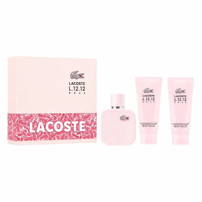 Lacoste L.12.12 Rose Eau De Parfum Spray 100ml Set 3 Pieces - Feel You