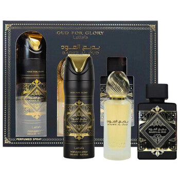 Lattafa Perfumes - Bade'e Al Oud For Glory Dárková sada EDP 100 ml, deospray 200 ml a vlasová mlha 50 ml - 100ml - Feel You