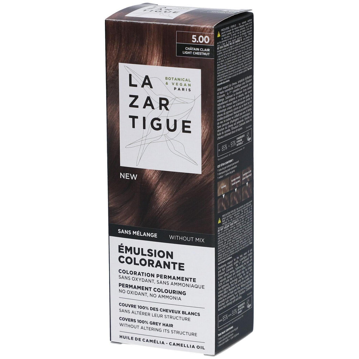 Lazartigue, Emulsion Colorante, Permanent Hair Dye, 5.00 Light Chestnut, 60 ml - Feel You