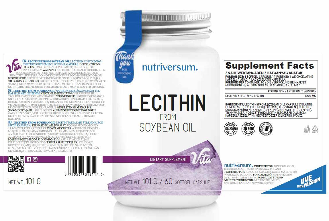 Lecithin 1200 mg | From Soybean Oil - 30 Гел капсули - Feel You