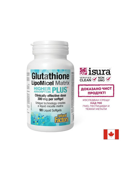 Антиоксидант - Глутатион LipoMicel Matrix, 300 mg x 90 софтгел капсули Natural Factors - Feel You