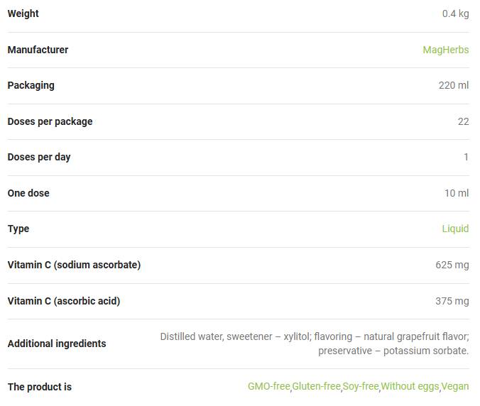 Liquid Vitamin C 1000 mg [220 мл, 22 Дози] - Feel You