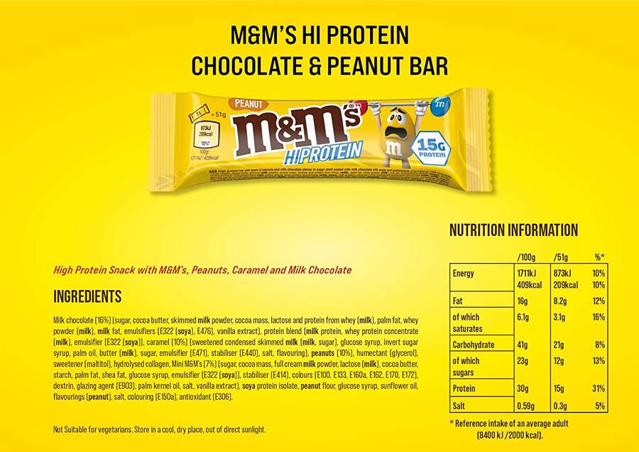 M&M's HiProtein Bar / Choco Peanut Butter - 51 грама - Feel You