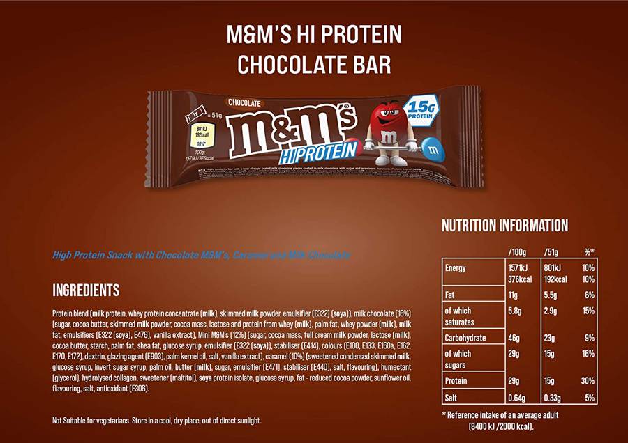 M&M's HiProtein Bar / Chocolate - 12 x 51 грама - Feel You