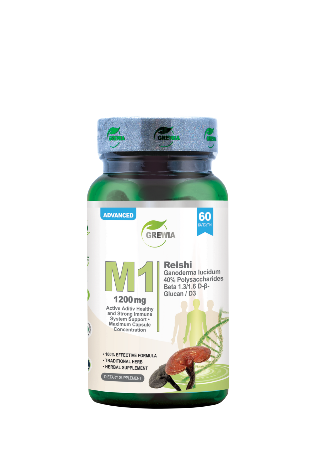 M1 Reishi Ganoderma Lucidum D Beta Glucan D3 1200 Mg Dietary Supplement 60 Caps. - Feel You