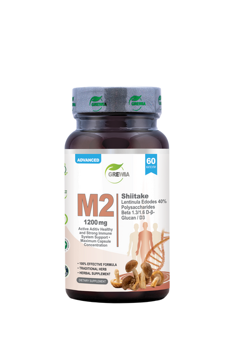 M2 Shiitake Lentinula Edodes 40% полизахариди Beta 1.3/1.6 D-β-Glucan D3 – 1200 mg – 60 Caps. - Feel You