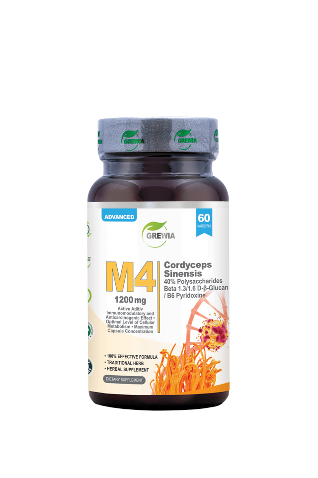 M4 Cordyceps Sinensis, Полизахариди, Beta 1.3/1.6 D-Beta-Glucan, B6 Pyridoxine – 1200 mg, 60 Caps - Feel You