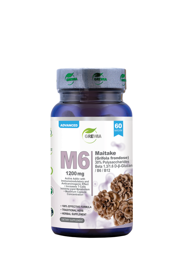 M6 Maitake Grifola Frondose 30% Polysaccharides, D Beta-Glucan, B6, B12 – 1200 mg, 60 Caps. - Feel You