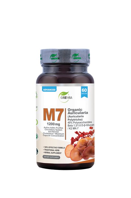M7 Органична Аурикулярия – Auricularia Polytricha 40% Полизахариди, Beta 1.3/1.6 D-β-Glucan, K2 MK-7 – 1200 mg, 60 Caps. - Feel You