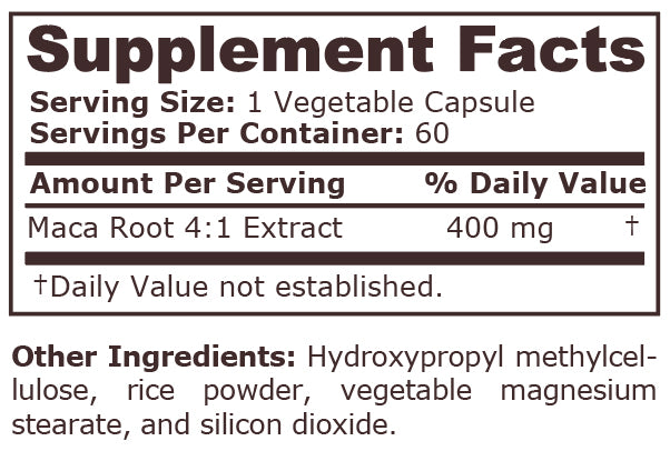 MACA EXTRACT 400 mg - 60 Vegetarian Capsules