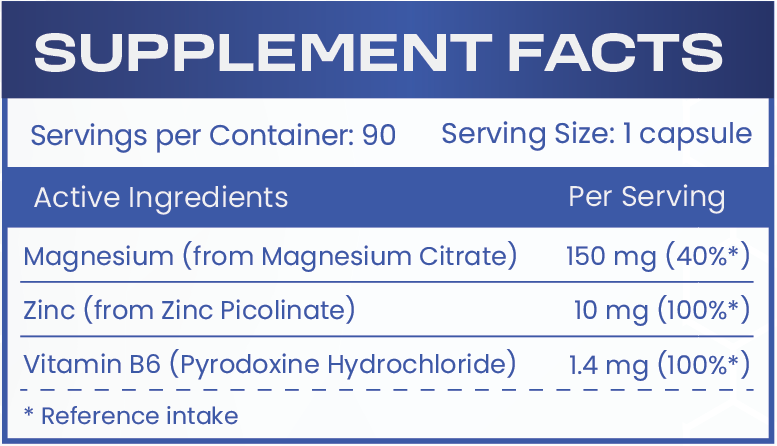 MAGNESIUM, ZINC, VITAMIN B6 - 90 capsules - Feel You