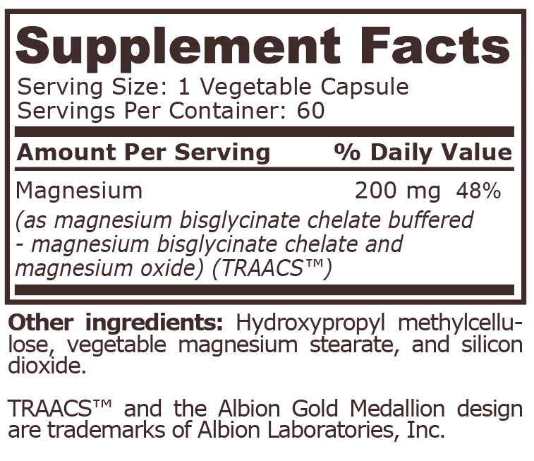 MAGNESIUM BISGLYCINATE - 60 Vegetable Capsules