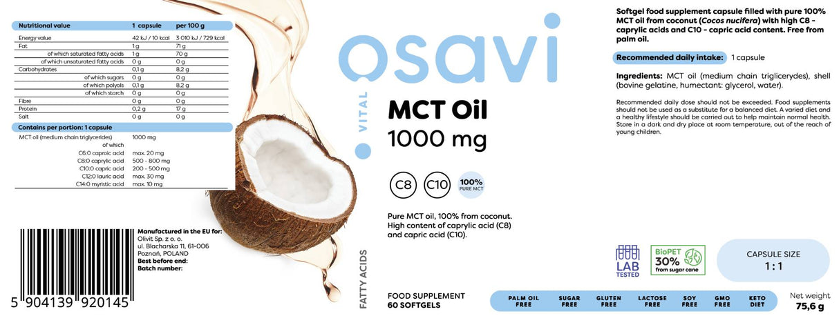 MCT Oil 1000 mg | C8 + C10 - 60 Гел капсули - Feel You