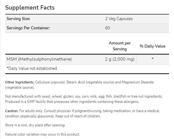 MSM 1000 mg - 240 капсули - Feel You