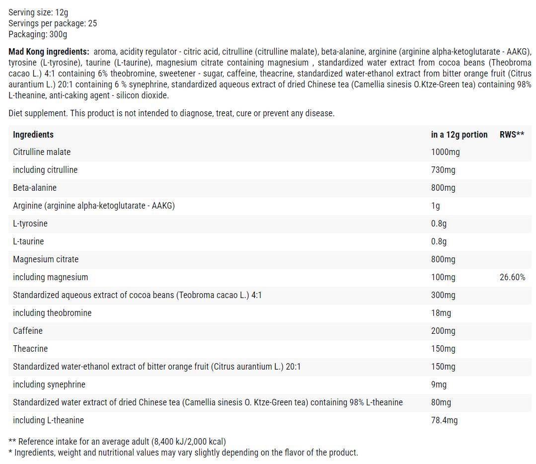 Mad Kong | Never Ending Energy Pre-Workout - 12 грама - Feel You