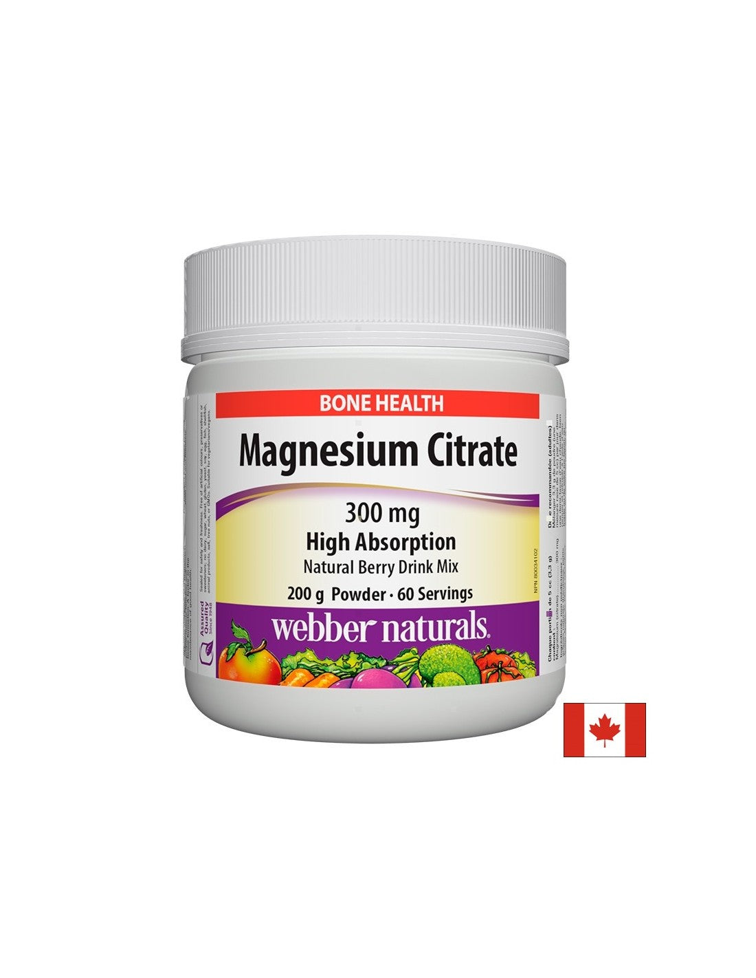Magnesium Citrate - Магнезий цитрат с висока абсорбация 300 mg, 200 g прах с вкус на горски плодове Webber Naturals - Feel You