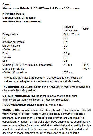 Magnesium Citrate 375 mg + B6 | P-5-P - 180 капсули - Feel You