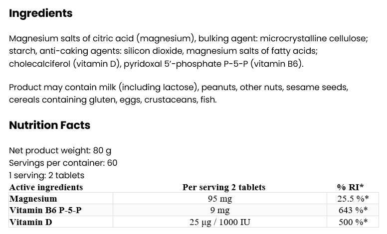Magnesium + Vitamin D3 2000 IU + B6 - 120 Таблетки - Feel You