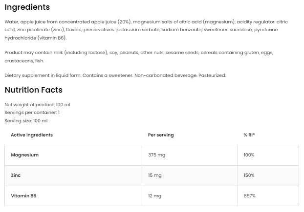Magnesium + Zn + B6 Shot - 100 мл - Feel You