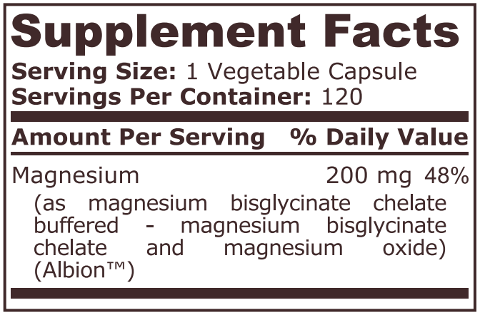 MAGNESIUM BISGLYCINATE - 120 Vegetable Capsules