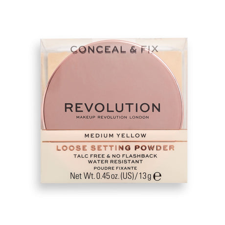 Makeup Revolution, Conceal & Fix, Vegan, Loose Setting Powder, Medium Yellow, 13 g - Feel You