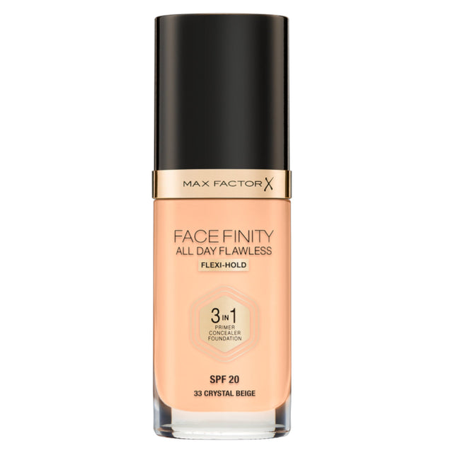 Max Factor, Facefinity All Day Flawless, Vegan, Matte, Primer, Concealer & Foundation 3-In-1, 33, Crystal Beige, SPF 20, 30 ml - Feel You