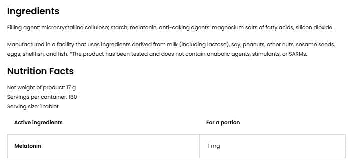 Melatonin 1 mg - 180 Таблетки - Feel You