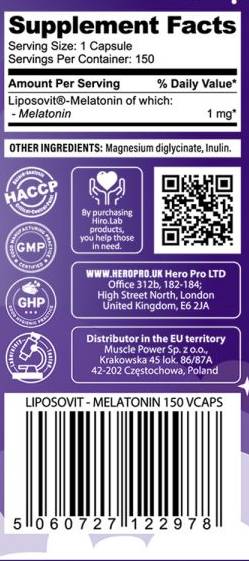Melatonin Liposovit® 1 mg | Liposomal Technology - 150 капсули - Feel You