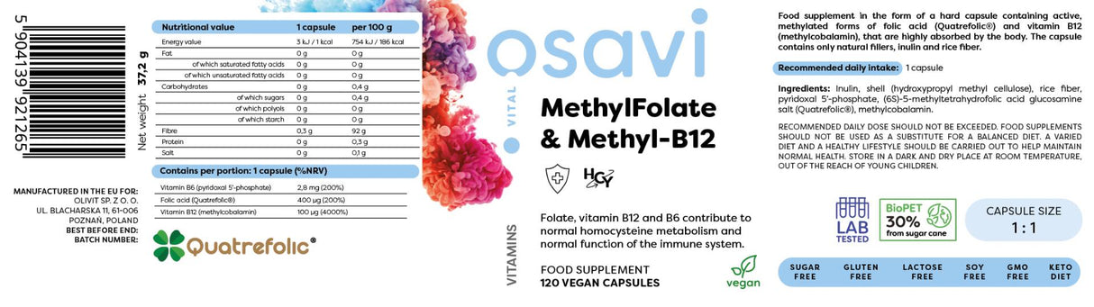 MethylFolate & Methyl-B12 | with Quatrefolic® - 120 капсули - Feel You
