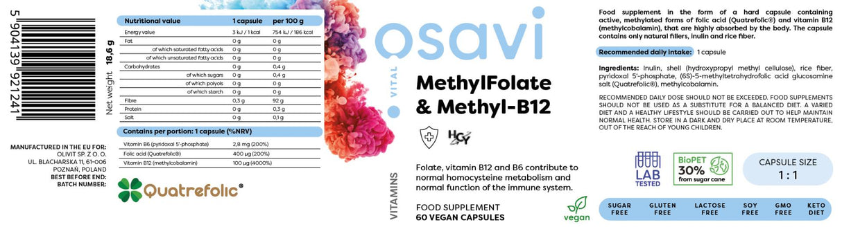 MethylFolate & Methyl-B12 | with Quatrefolic® - 60 капсули - Feel You