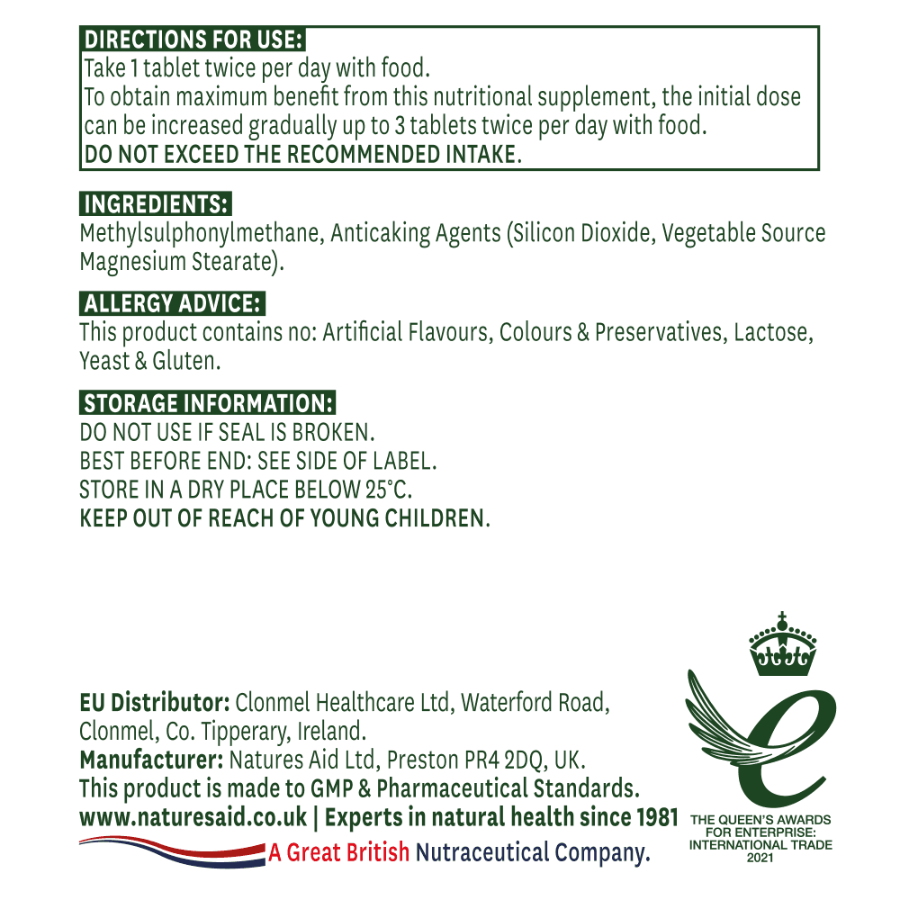 Метилсулфонилметан МСМ (Methylsulfonylmethane MSM) 1000мг 90 таблетки NaturesAid - Feel You