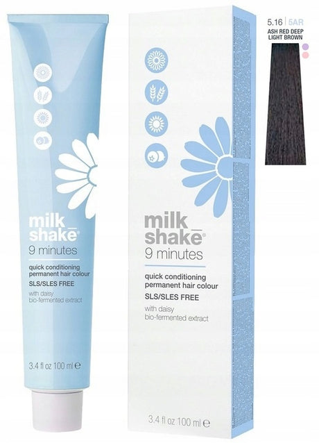 Milk Shake, 9 Minutes, Permanent Hair Dye, 5.165AR Ash Red Intense Light Brown, 100 ml - Feel You